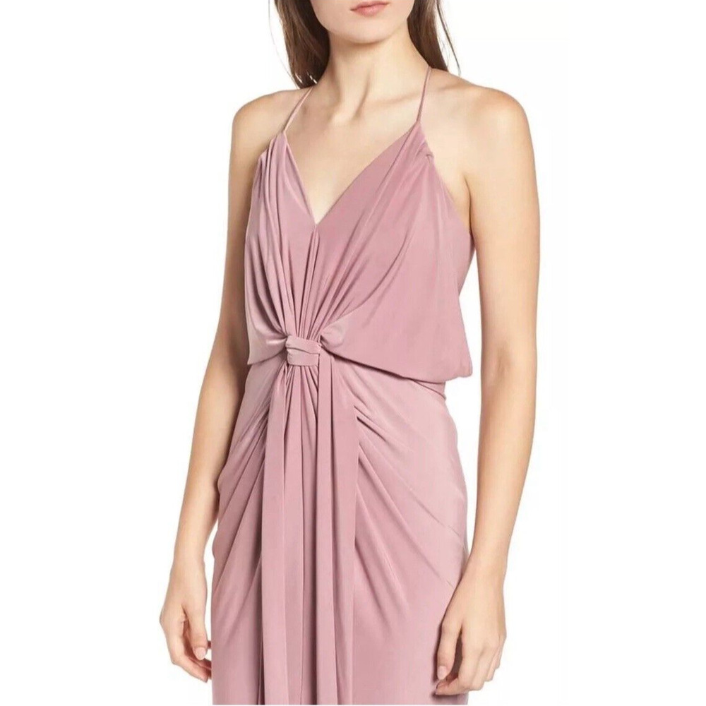 Misa Los Angeles Domino Dress Midi Tie Front Draped Ruched Pink S Valentine NWT